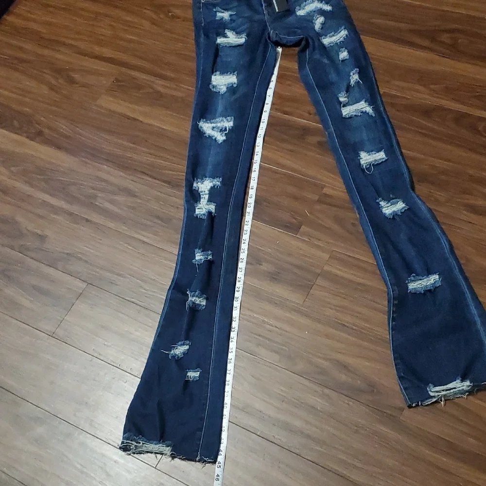 Rockstar Original Dark Blue Distressed Flare Jeans - Picture 7 of 9